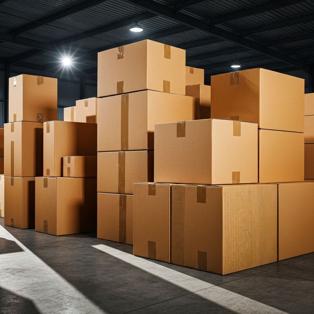 Stacked corrugated cardboard boxes